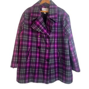 JG Hook Plaid Wool Blend PeaCoat Double Breasted Size 26WP Lined Classic